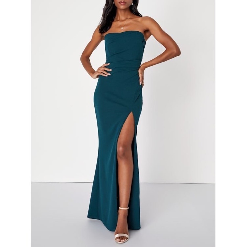 NWT Lulus Marvelous Entrance Emerald Green Pleated Strapless Maxi Dress XS - Picture 3 of 11